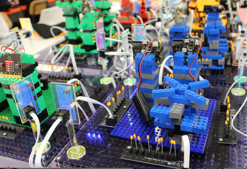 Students working with robotics kits